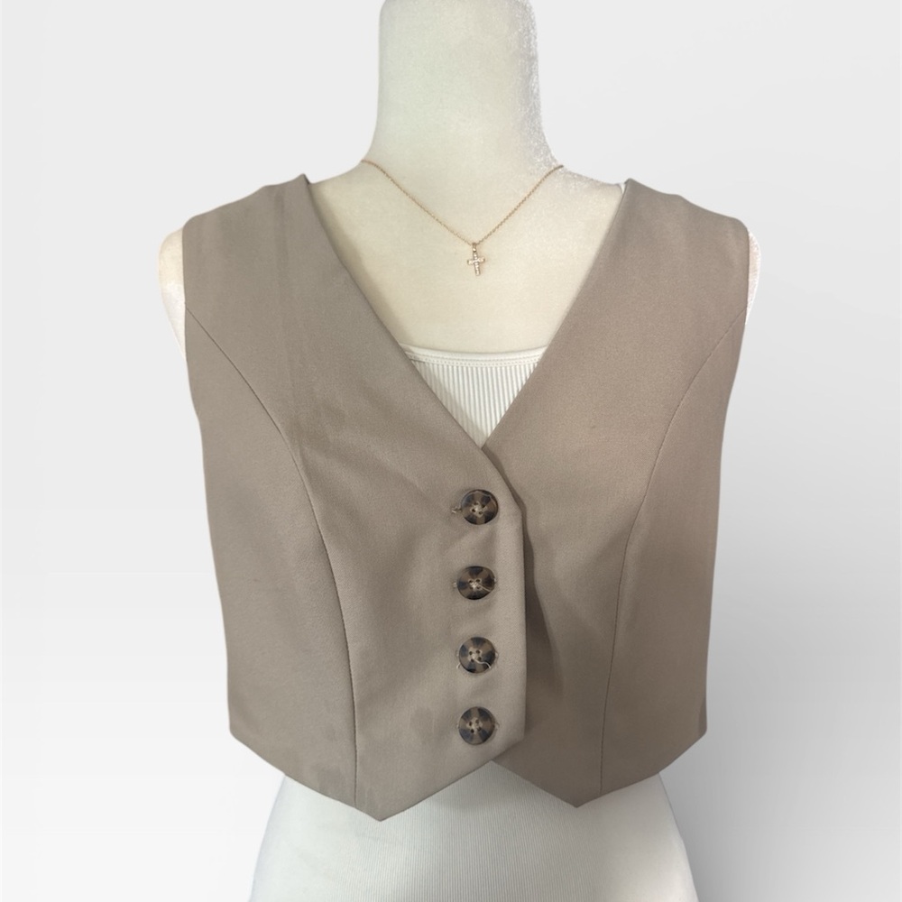 Anthropologie Tan Buttoned Vest Top